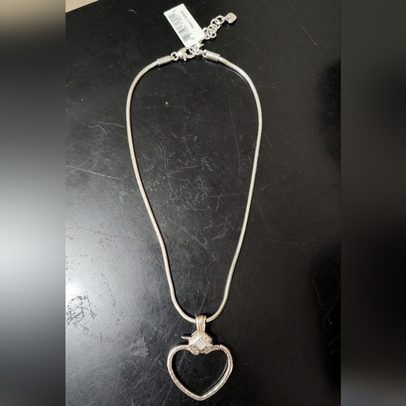 Vintage Brighton Silvertone Scroll Heart Clip Swarovski Crystal Necklace. - Picture 3 of 3